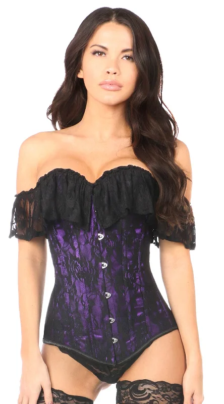 Bustiers and corsets for flattering body shapes-Lace Off-The-Shoulder Corset in Purple