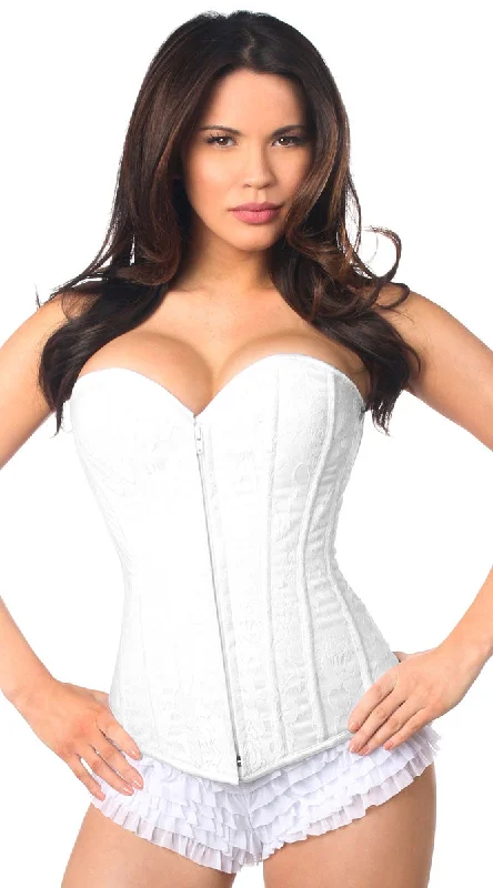 Bustiers and corsets for special occasions-Lace Overbust Corset with Zipper in White