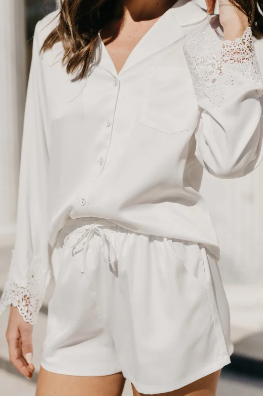 Women's sleep tops for warm weather sleep-Lillie Satin Lace Trim PJ Set
