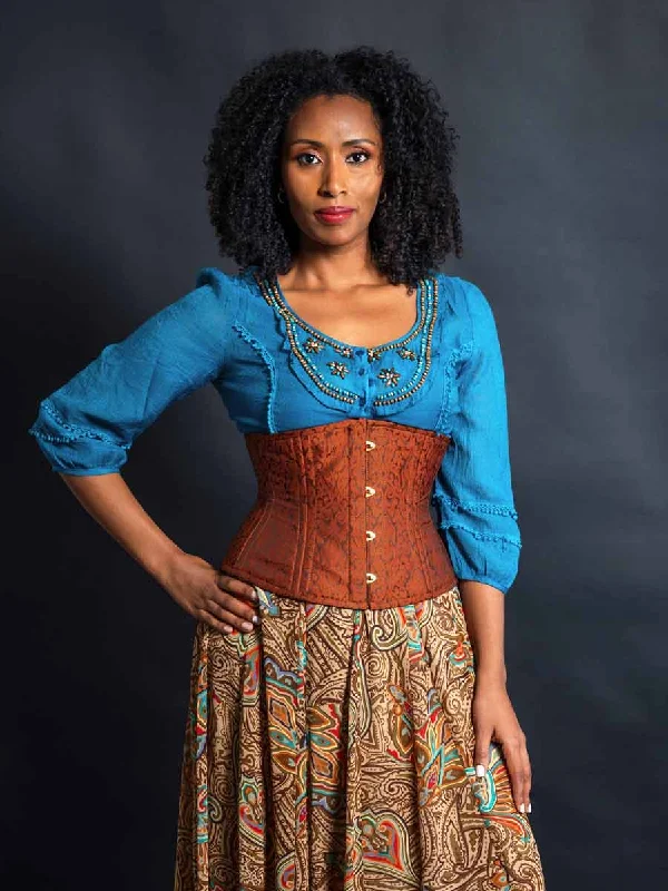 Bustiers and corsets for romantic occasions-Limited Edition Cinnamon Brocade with Gold Busk Romantic Curve Standard Underbust Corset : CS-411