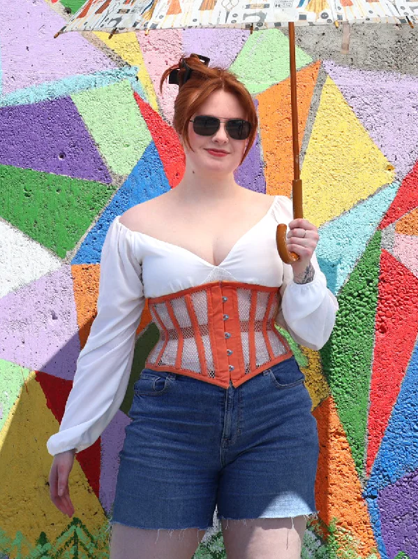 Bustiers and corsets with mesh fabric-Limited Edition Papaya Mesh Hourglass Waspie Underbust Corset : CS-201