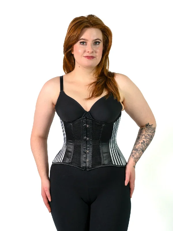 Bustiers and corsets for shaping body silhouette-Limited Edition Satin & Mesh, Black & White Stripe Hourglass Curve Standard Underbust Corset : CS-426