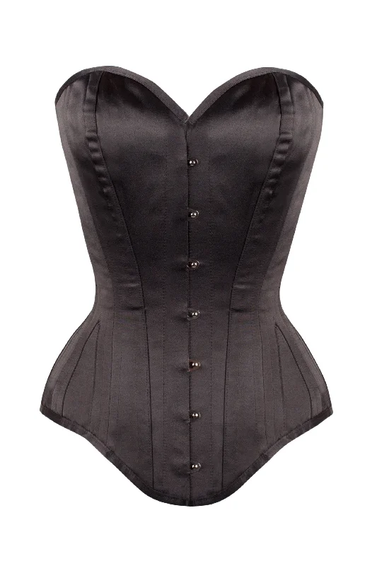 Bustiers and corsets for shaping large bust-Long Line Black Satin Expert Waist Training Overbust Corset Bustiers and corsets for shaping large bust-Long Line Black Satin Expert Waist Training Overbust Corset