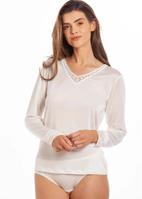 Soft women's sleep tops for all seasons-Long Sleeve Motif Vest