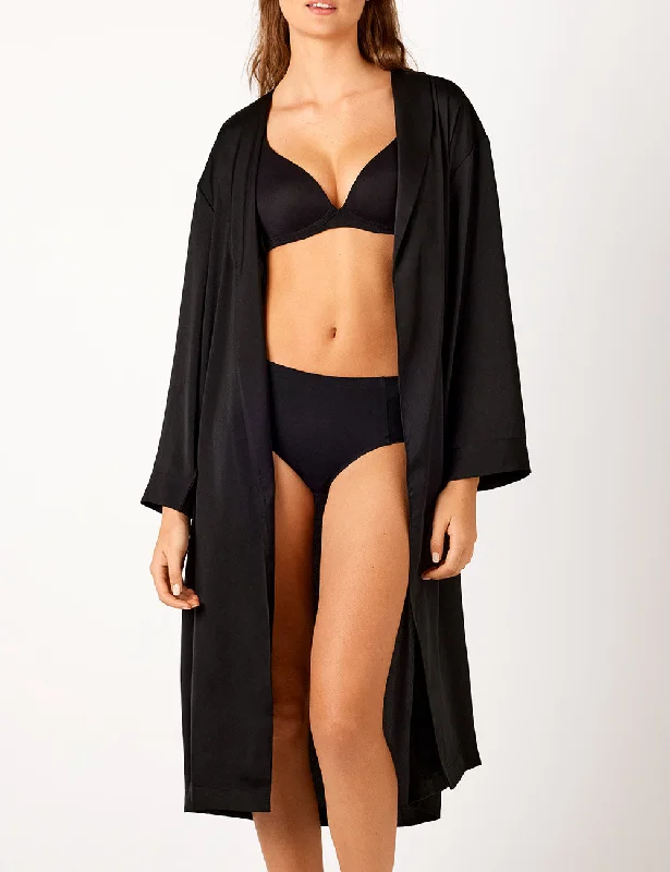 Soft satin women's sleep tops with subtle elegance-Lounge Recycled Poly Satin Gown - Black