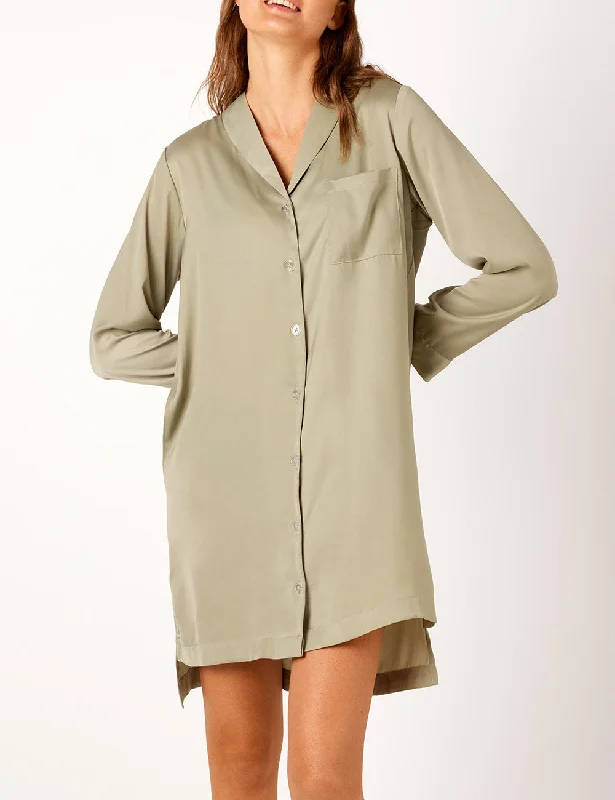 Women's sleep tops for warmth and comfort-Lounge Recycled Poly Satin Nightshirt - Pistachio