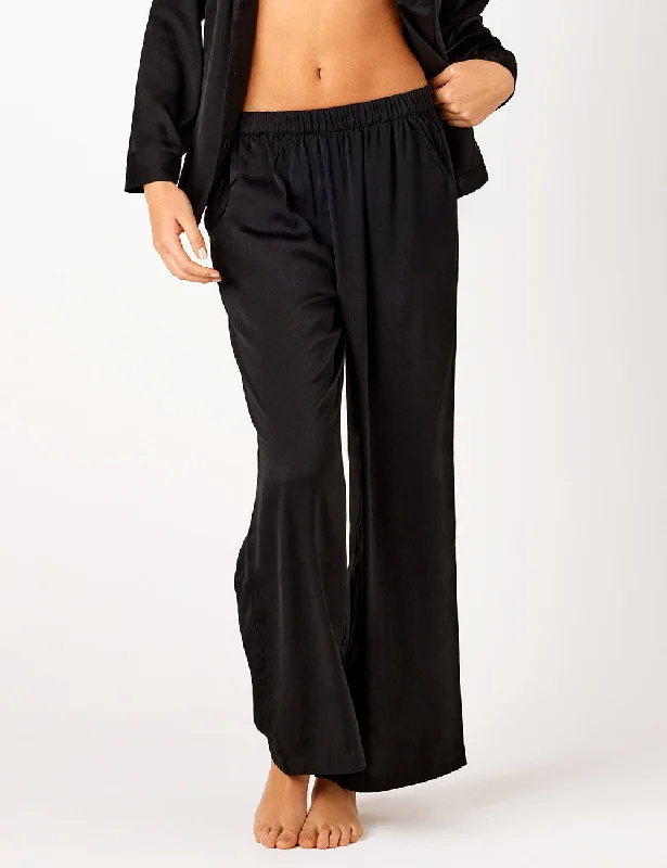 Cozy women's sleep tops for casual relaxation-Lounge Recycled Poly Satin Sleep Pant - Black