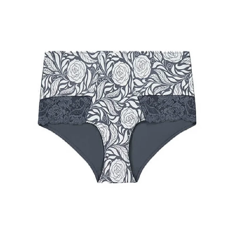 Women's panties with gentle tummy shaping-Signature Print Full Brief - Grey Pewter Rose