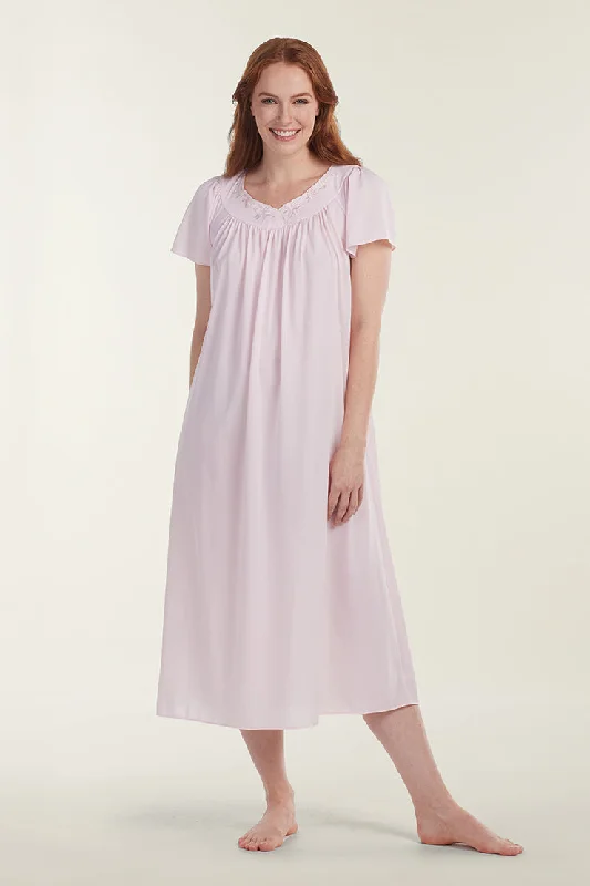 Soft cotton women's sleep tops for easy fit-Nylon Tricot Long Nightgown