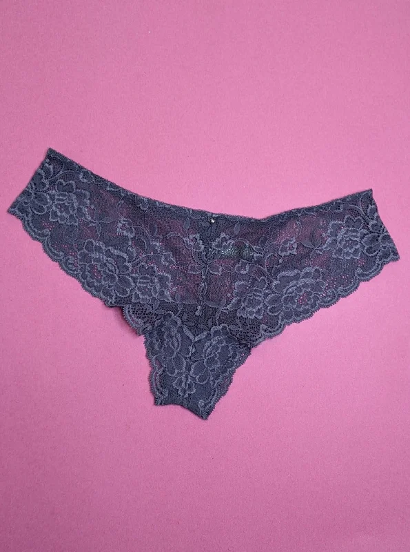 Stretchy lace panties for everyday wear-Montelle: Flirt Brazilian Brief - Crystal Grey