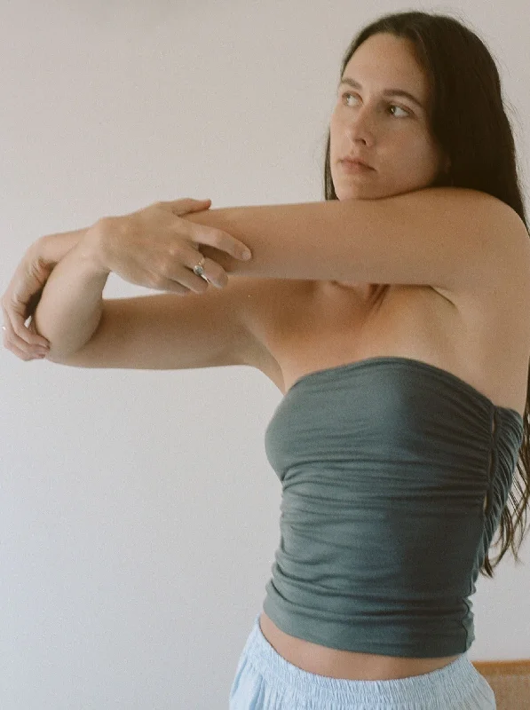 Cozy women's sleep tops with soft touch-Non Private: Tube Top with Peekaboo Eyelet - Slate