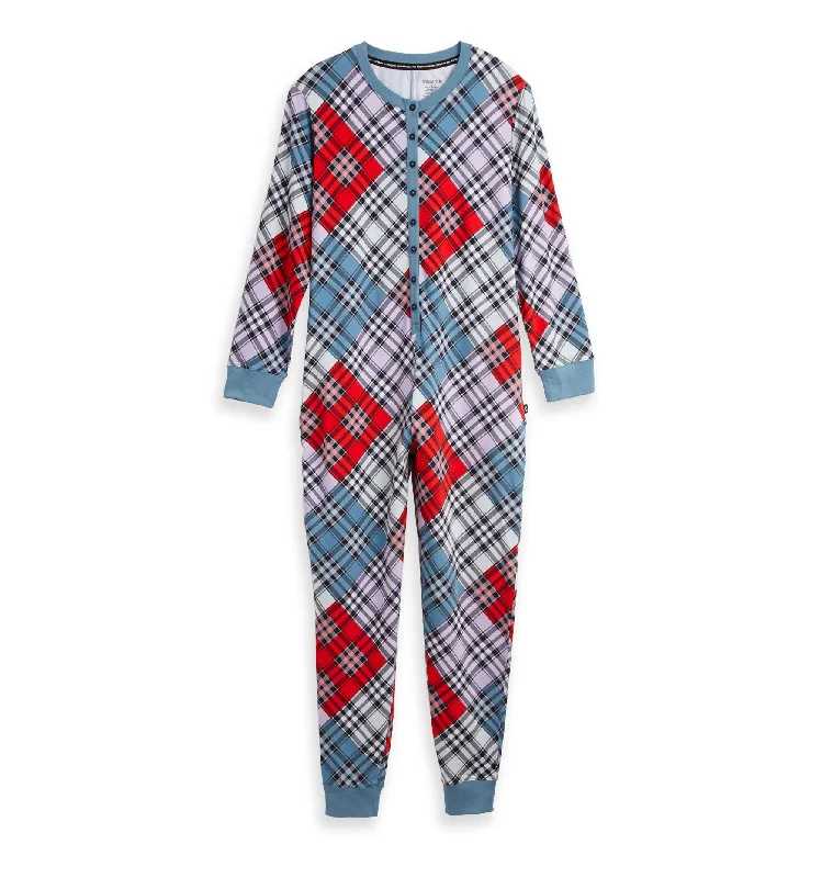 Soft cotton women's sleep tops for easy fit-Onesie - Mixed Plaid