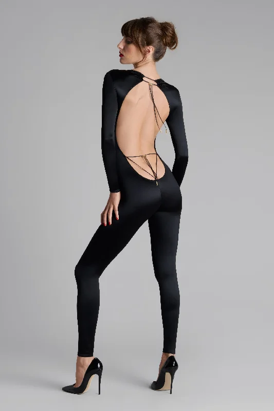 Bustiers and corsets for feminine style-Open back long sleeve jumpsuit - French Kiss