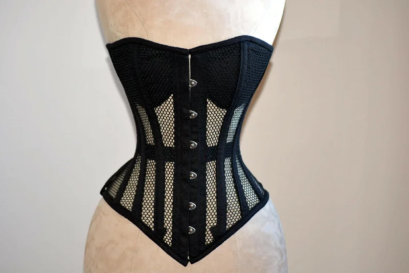 Bustiers and corsets with boning for support-Overbust mesh authentic corset with cups, white, red, beige, black and other colors. Gothic Victorian, steampunk affordable, historical corset