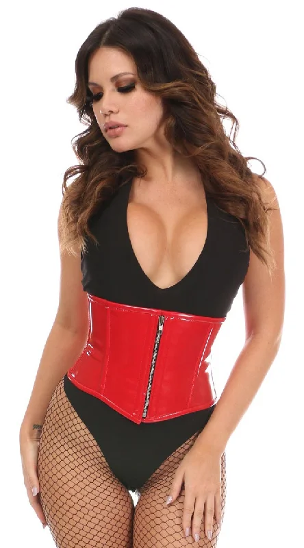 Bustiers and corsets with adjustable fit for comfort-Patent Steel Boned Mini Cincher in Red