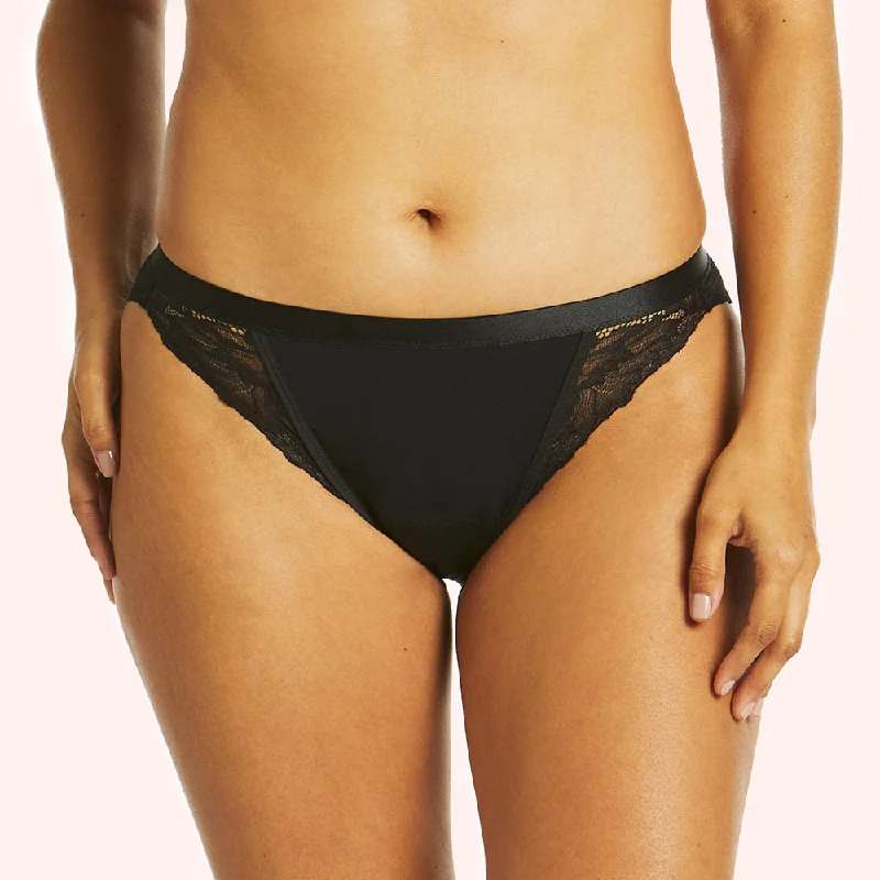 Women's panties with breathable fabric for comfort in hot weather-Period Luxe Tanga Brief - Black