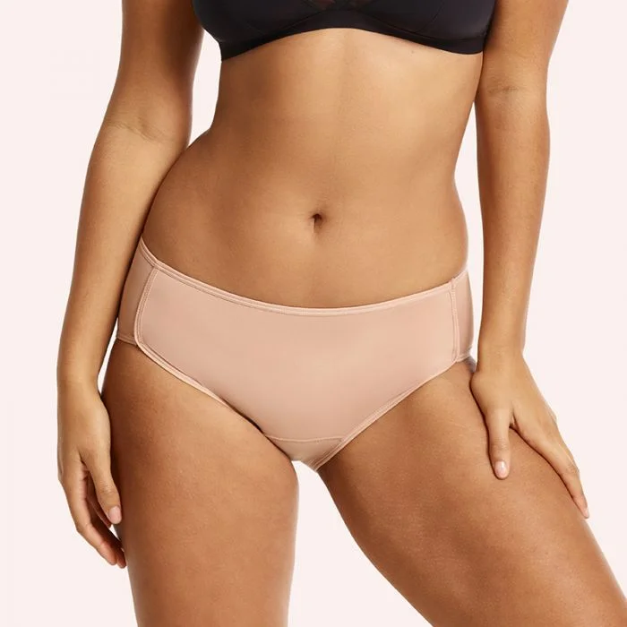 Women's panties with elastic waistband for flexibility-Period Midi Brief - Beige
