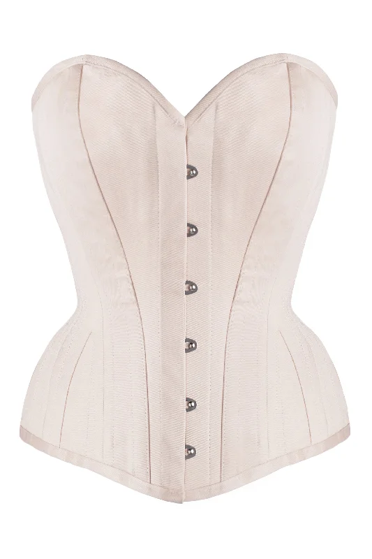 Bustiers and corsets for special occasions-Pinky Beige Cotton Twill Classic Overbust Waist Trainer With Hip Gores
