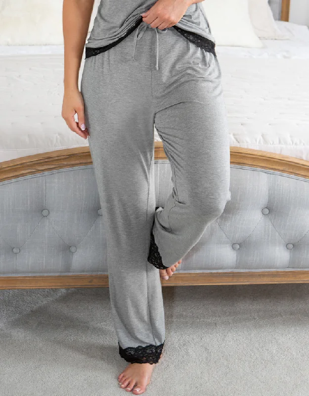 Stylish sleep tops for women with relaxed style-Pour Moi Sofa Loves Lace Jersey Trouser Grey Marl/Black Stylish sleep tops for women with relaxed style-Pour Moi Sofa Loves Lace Jersey Trouser Grey Marl/Black