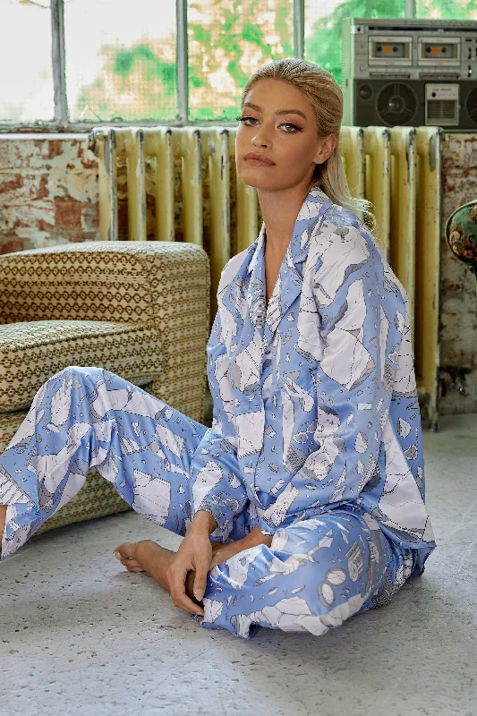 Comfortable women's sleep tops with comfortable fit-Logan Spector Recycled Blue Statues Long Sleeve Top Comfortable women's sleep tops with comfortable fit-Logan Spector Recycled Blue Statues Long Sleeve Top
