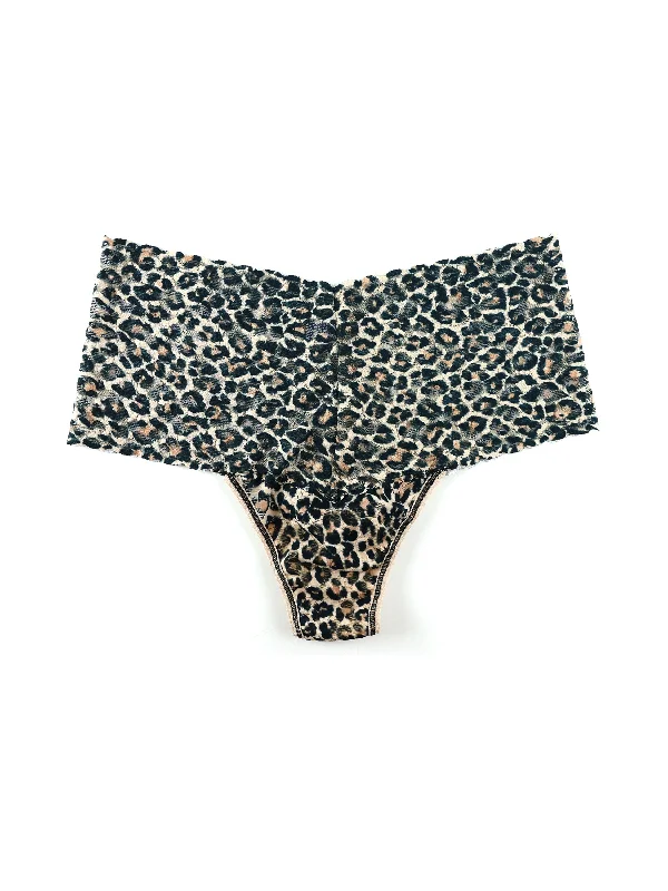 Women's panties for sensitive skin comfort-Printed Retro Lace Thong Classic Leopard
