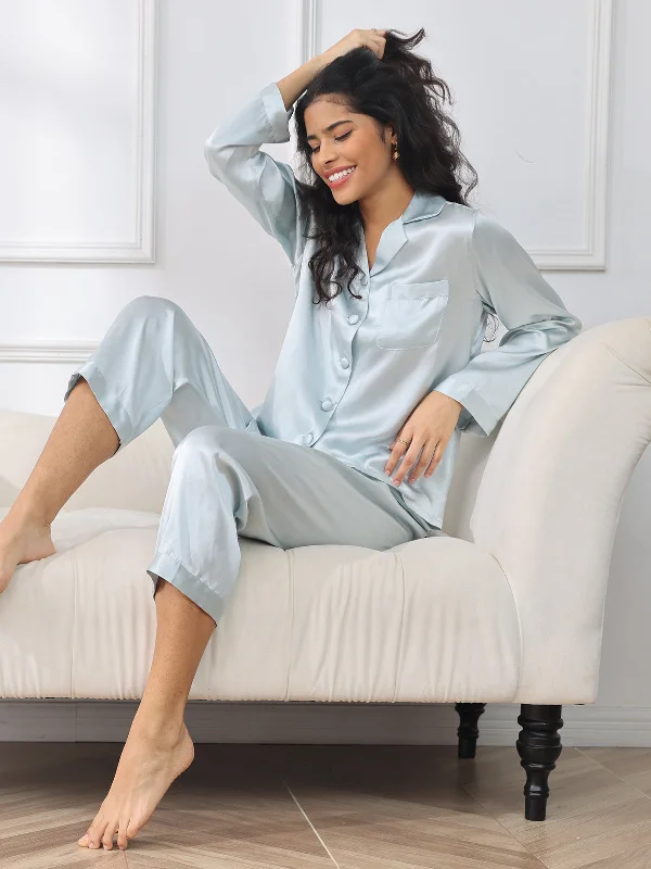 Women's sleep tops with soft texture for bedtime-Pure Silk Button Up Women's Pajamas Women's sleep tops with soft texture for bedtime-Pure Silk Button Up Women's Pajamas