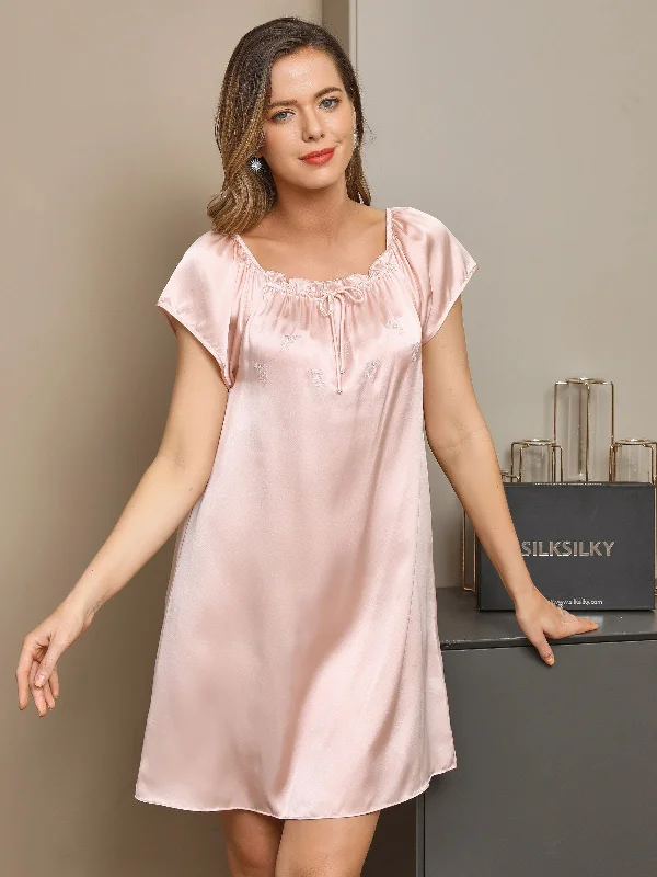 Cozy cotton women's sleep tops with soft texture-Pure Silk Solid Color Cute Nightgown Cozy cotton women's sleep tops with soft texture-Pure Silk Solid Color Cute Nightgown