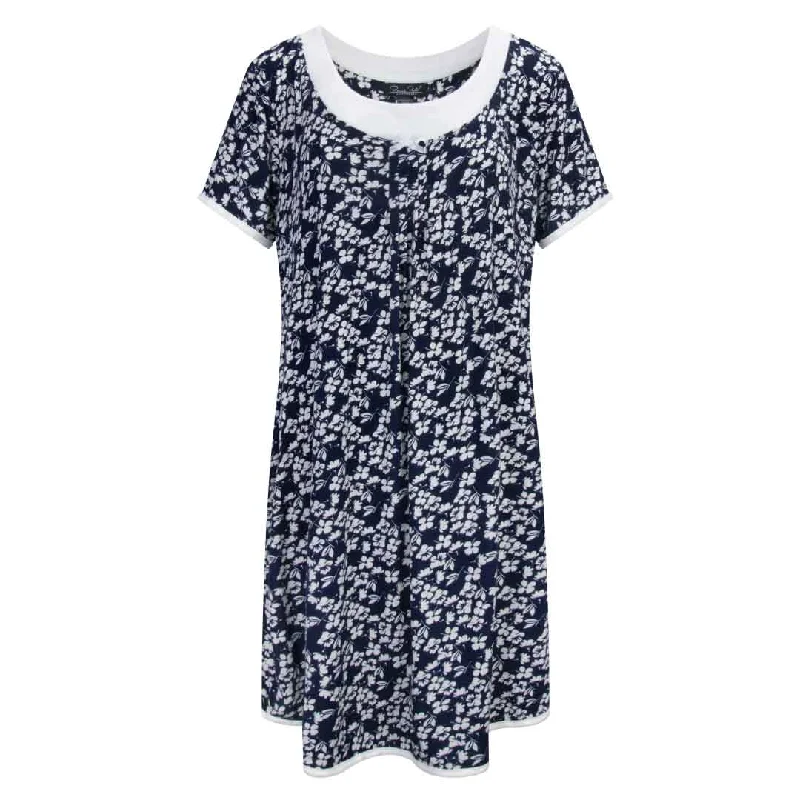 Navy with White Flowers