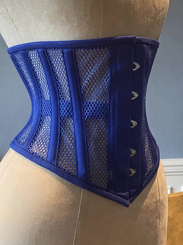 Bustiers and corsets with floral lace accents-Real steel boned underbust corset from blue transparent mesh and cotton. Real waist training corset for tight lacing. Bustiers and corsets with floral lace accents-Real steel boned underbust corset from blue transparent mesh and cotton. Real waist training corset for tight lacing.
