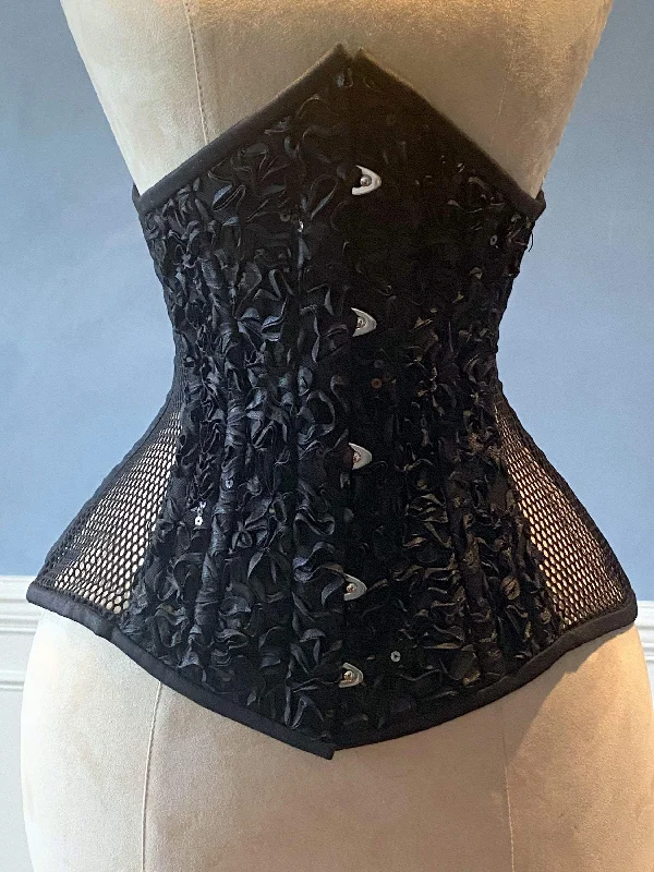 Bustiers and corsets for creating tight waistline-Real steel boned underbust corset from mesh with embroidered front and back. Waist training corset for tight lacing. Gothic, steampunk corset Bustiers and corsets for creating tight waistline-Real steel boned underbust corset from mesh with embroidered front and back. Waist training corset for tight lacing. Gothic, steampunk corset