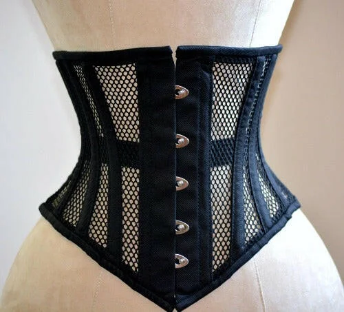 Bustiers and corsets with breathable fabric-Made to measures authentic steel boned underbust underwear corset from transparent mesh and cotton