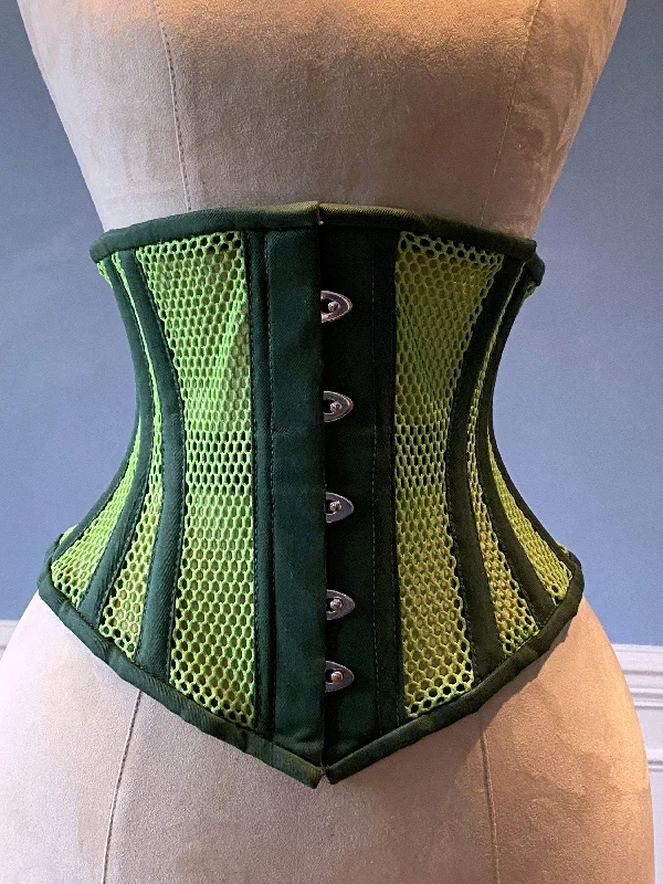 Bustiers and corsets for comfortable control-Real steel boned underbust underwear green corset from transparent mesh and cotton. Real waist training corset for tight lacing. Bustiers and corsets for comfortable control-Real steel boned underbust underwear green corset from transparent mesh and cotton. Real waist training corset for tight lacing.