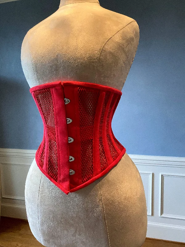 Bustiers and corsets for a chic look-Real steel boned underbust underwear red corset from transparent mesh and cotton. Real waist training corset for tight lacing. Bustiers and corsets for a chic look-Real steel boned underbust underwear red corset from transparent mesh and cotton. Real waist training corset for tight lacing.