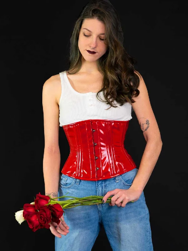 Bustiers and corsets for body contouring-Red Plus Size PVC Romantic Curve Standard Underbust Corset : CS-411