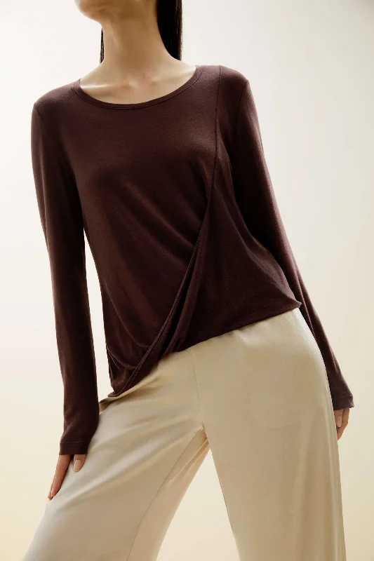 Women's sleep tops for all-day comfort-Drape-Front Asymmetrical Sweater