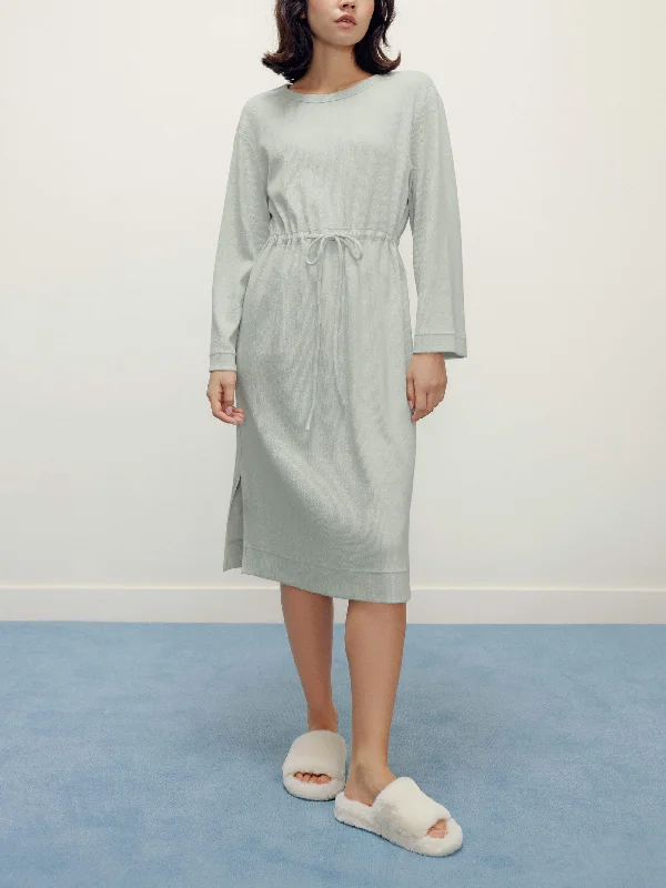 Women's sleep tops with chic lace accents-Ribbed Drawstring Waist Dress