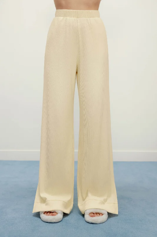 Women's sleep tops with soft texture for deep sleep-Ribbed Wide Leg Pants