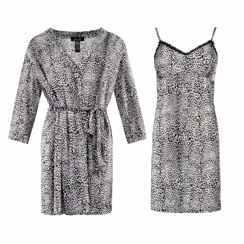 Elegant women's sleep tops with premium fabric-Robe and Chemise 2-Piece Set