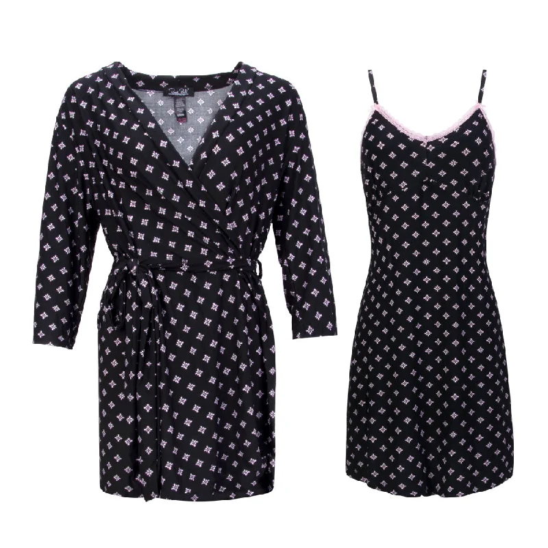 Relaxed women's sleep tops for lazy days-2 Pack Robe & Chemise Sleep Set