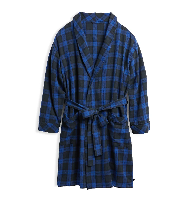 Women's sleep tops with soft fabric for all-night comfort-Cozy Flannel Robe - Midnight Plaid Women's sleep tops with soft fabric for all-night comfort-Cozy Flannel Robe - Midnight Plaid