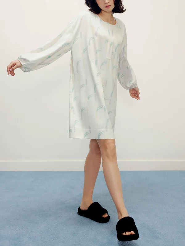 Soft women's sleep tops for summer nights-Ruched Collarless Pajama Dress