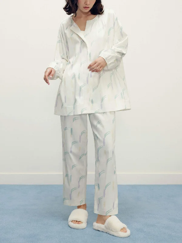 Women's sleep tops with comfortable fit for all-night wear-Ruched Collarless Pajama Top