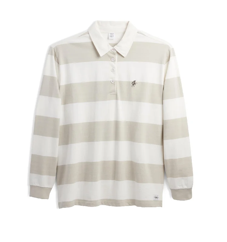Women's sleep tops with cozy fleece material-Everyday Rugby Polo - Stone Rugby Stripe Women's sleep tops with cozy fleece material-Everyday Rugby Polo - Stone Rugby Stripe