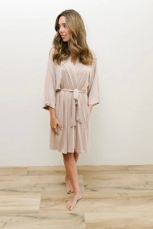 Soft satin women's sleep tops with subtle elegance-sand / robe