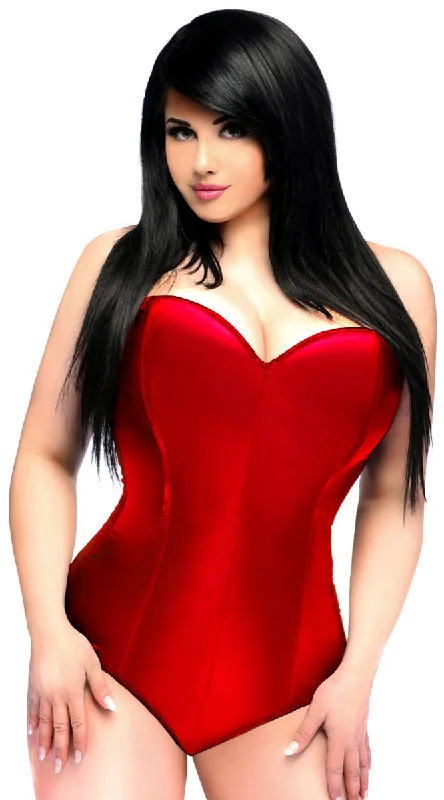 Bustiers and corsets with front closure-Satin Corset Romper in Red