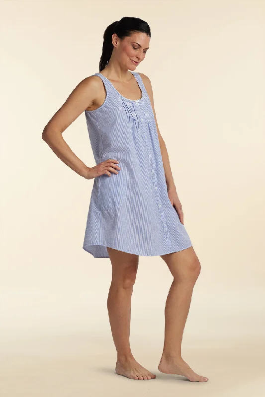 Soft satin women's sleep tops for luxurious touch-Seersucker Nightgown - Short Gown/Sleeveless Soft satin women's sleep tops for luxurious touch-Seersucker Nightgown - Short Gown/Sleeveless