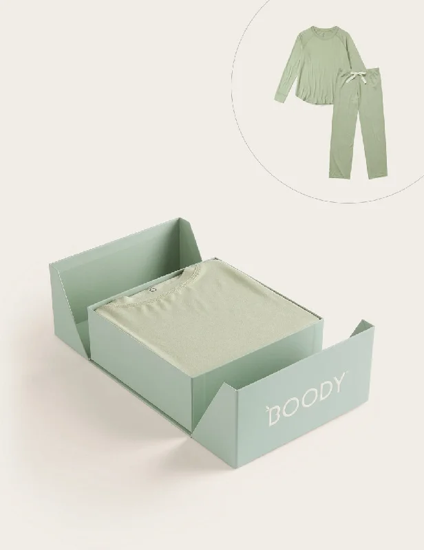 Elegant women's sleep tops with silk material-Set Giftbox - Goodnight Raglan Sleep Top & Goodnight Sleep Pants - Sage