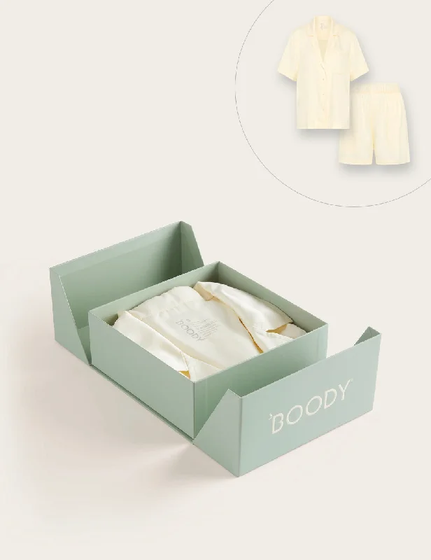 Soft satin women's sleep tops for comfort-Set Giftbox - Vegan Silk Short Sleep Shirt & Sleep Short - Pearl Soft satin women's sleep tops for comfort-Set Giftbox - Vegan Silk Short Sleep Shirt & Sleep Short - Pearl