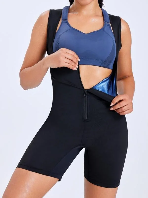 Bustiers and corsets for waist slimming-Women's Solid Zip Up Sauna Shapewear Bodysuit