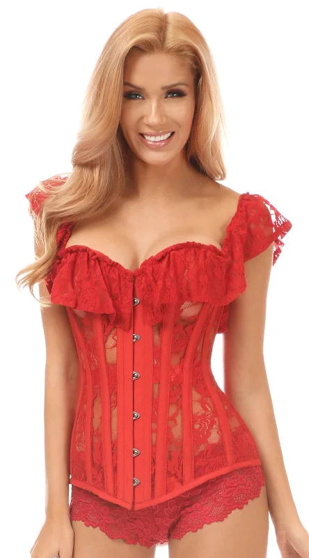 Bustiers and corsets for shaping bust-Sheer Lace Steel Boned Corset